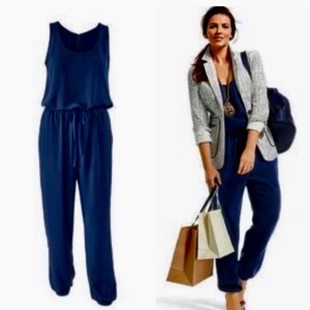 CAbi 303 French Navy Jumpsuit Drawstring Pocket Sleeveless Zipper Women's XS - Picture 3 of 10